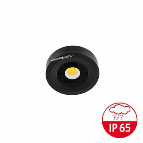 LED mini opbouwspot ZWART IP65 3Watt rond dimbaar