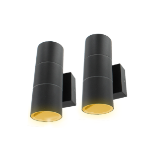 Set 2x Schuttinglamp LED 2x3Watt ZWART 220Volt IP65 dimbaar