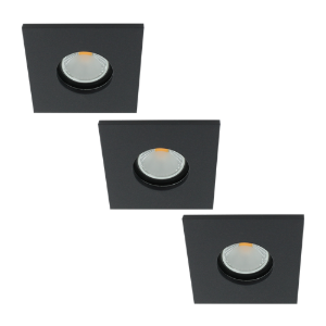 Set 3x LED spot GU10 COB 5Watt vierkant ZWART IP65 dimbaar