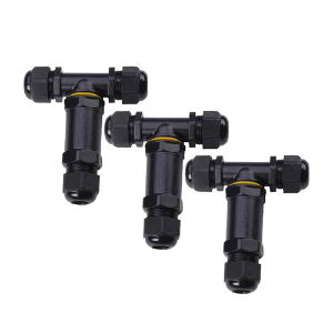 Set 3x T Connector 3 polig IP68 waterdicht kabelverbinder zwart