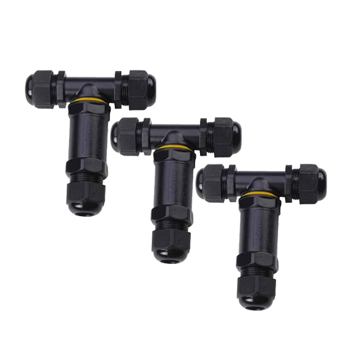 Set 3x T Connector 3 polig IP68 waterdicht kabelverbinder zwart