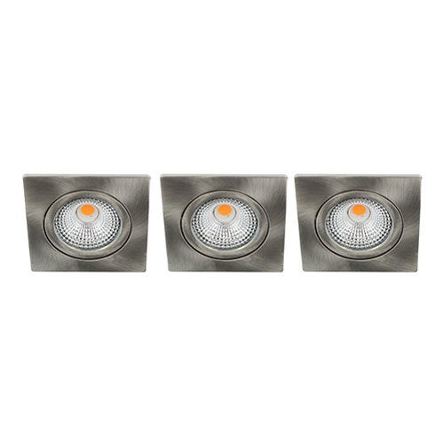 LED spot kantelbaar 5Watt vierkant NIKKEL IP65 dimbaar D SET3 - 1