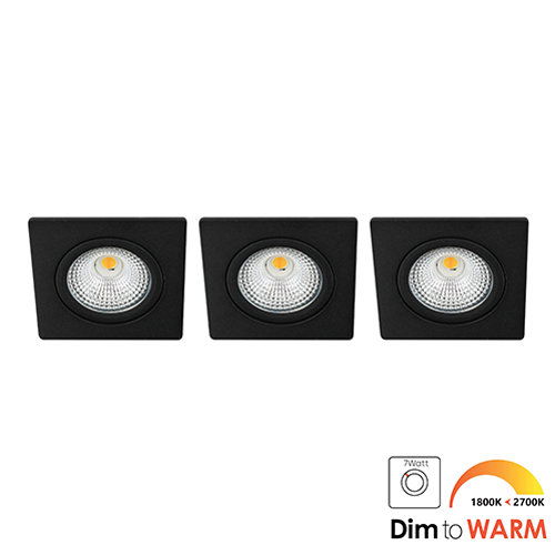 LED spot kantelbaar 7Watt vierkant ZWART IP65 dimbaar DTW SET3 - 1