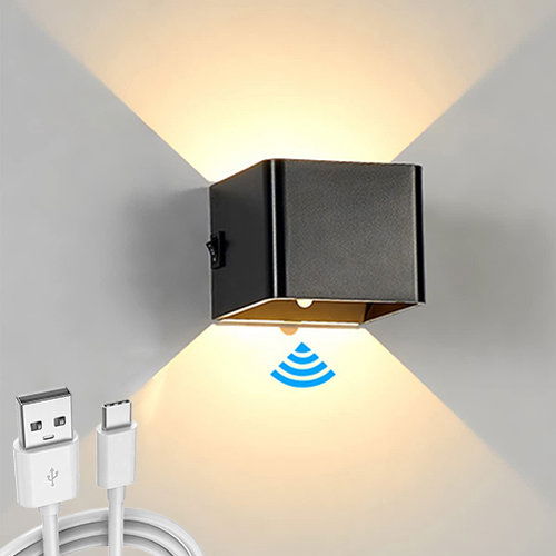 Qube oplaadbaar wandlamp LED 7Watt ZWART PIR sensor