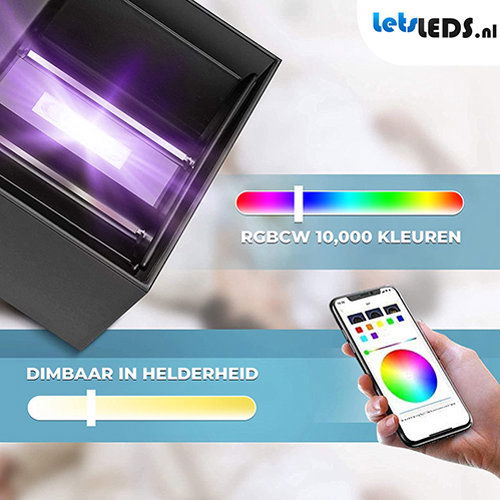 Qube Wandlamp LED 6Watt ZWART 220Volt IP65 RGB WW-CW WIFI