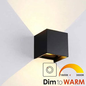 Qube Wandlamp LED 6Watt ZWART 220Volt IP65 Dim to warm