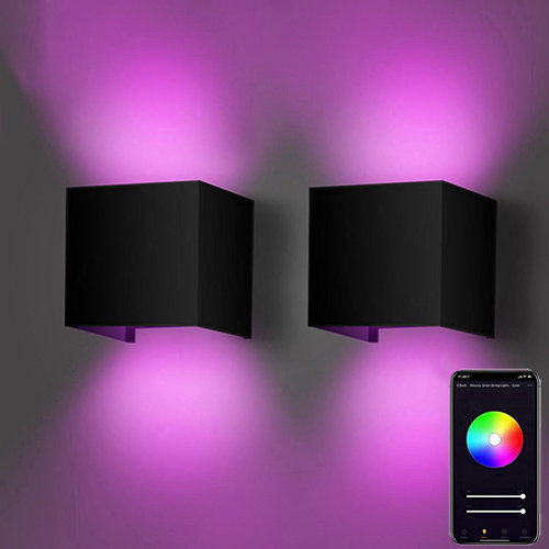 Qube Wandlamp LED 6Watt ZWART 220Volt IP65 RGB WW-CW WIFI