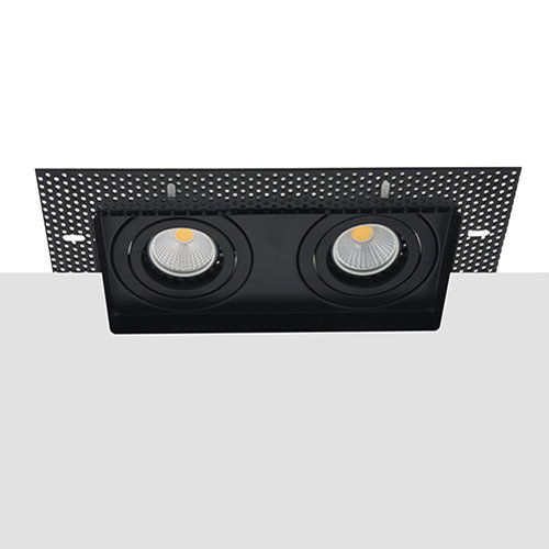 LED trimless spot GU10 COB 5Watt dubbel vierkant ZWART dimbaar