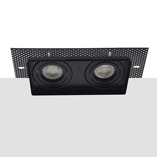 LED trimless spot GU10 COB 7Watt dubbel vierkant ZWART dimbaar