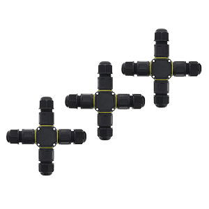 Set 3x X Connector 3 polig IP68 waterdicht kabelverbinder zwart