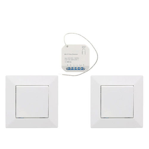 Wifi draadloos, micro dimmer module 150W dubbele puls-hotelschakel WIT