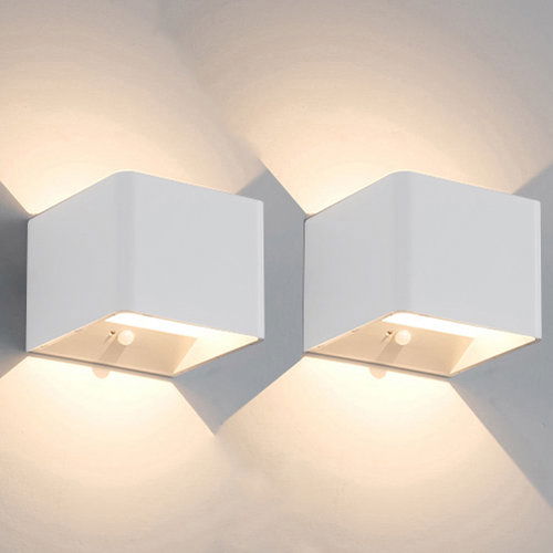 Set 2x Qube oplaadbaar wandlamp LED 7Watt WIT IP44 PIR sensor