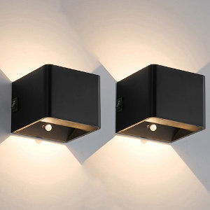 Set 2x Qube oplaadbaar wandlamp LED 7Watt ZWART IP44 PIR sensor