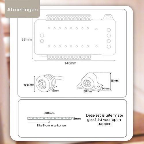 Basis LED Trapverlichting set met bewegingssensor – Warm Wit Licht – voor max. 16 treden 2