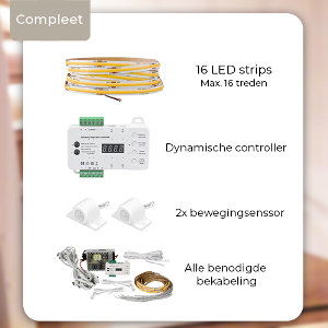 Luxe LED Trapverlichting set met bewegingssensor – Warm Wit Licht – voor max. 16 treden