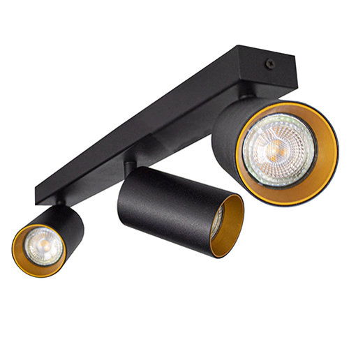 LED plafondspot mat zwart - goud - 3 verstelbare spots - GU10 aansluiting