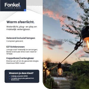 10m Arena LED Prikkabel - IP65 Lichtsnoer Buiten - koppelbaar - Vaste lampjes - inclusief 10x E27 lampen - Eco