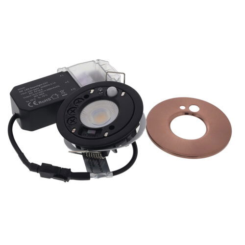 LED PIR inbouwspot IP65 waterdicht met bewegings sensor 6Watt rond KOPER én dimbaar