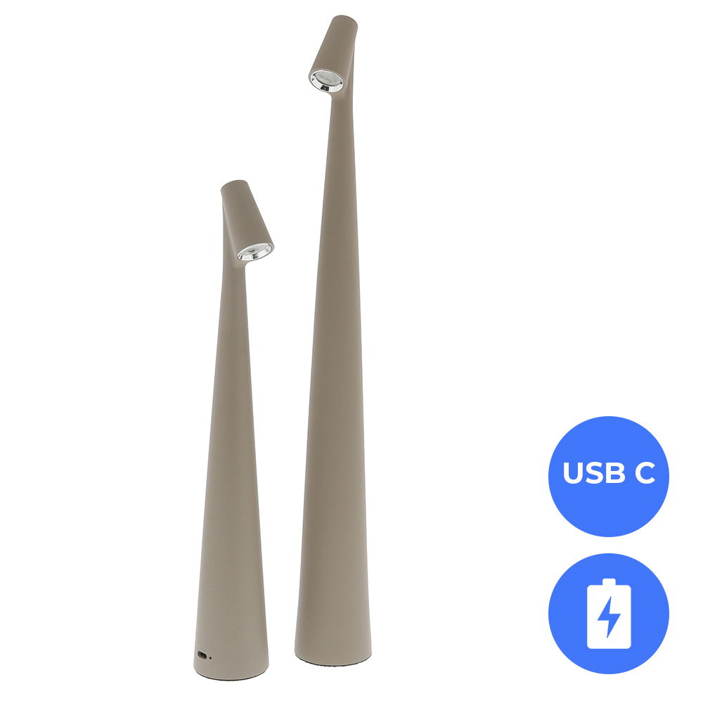 Set 2x Nordic Design LED Tafellampen Nachtlampen Oplaadbaar taupe - USB-C - 34+45cm Dimbaar