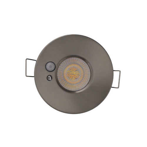 LED PIR inbouwspot IP65 waterdicht met bewegings sensor 6Watt rond NIKKEL én dimbaar