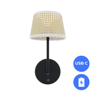 Oplaadbare Bedlamp Dimbaar USB-C CCT 3Watt ZWART - Rotan wit