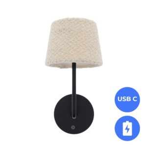 Oplaadbare Bedlamp Dimbaar USB-C CCT 3Watt ZWART - Teddy stof crème