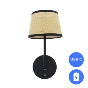 Oplaadbare Bedlamp Dimbaar USB-C CCT 3Watt ZWART - fijn Rotan zwart